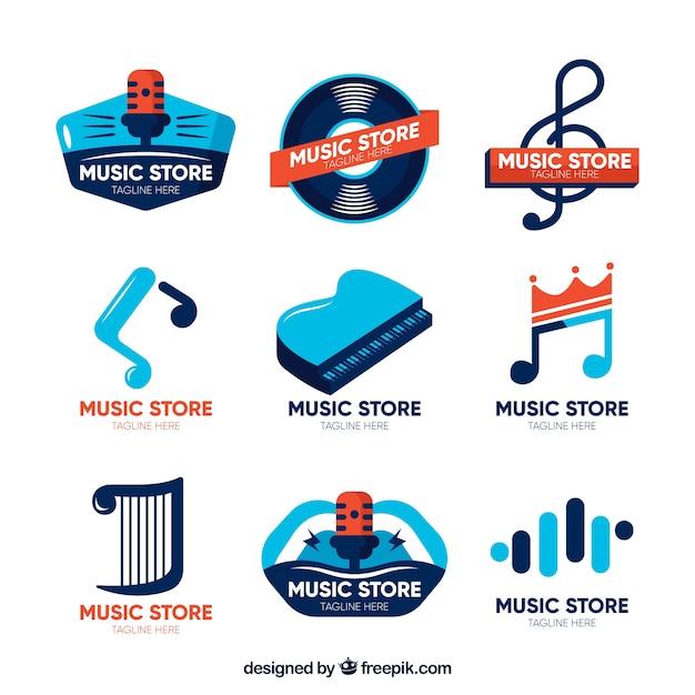 Music store logo collection with flat design