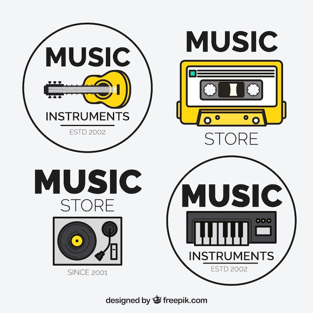 Collezione di logo del negozio di musica con design piatto