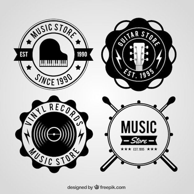 Vector music store logo collection with vintage style