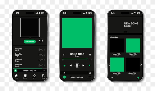 ベクトル スマートフォン画面の音楽ストリーミング アプリ インターフェイス テンプレート音楽プレーヤー インターフェイスのモックアップオンラインで音楽を聴くインターフェイス