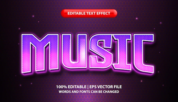 Music text editable 3d text effect style purple gradation neon glow effect text style