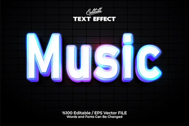 A 'Music' text effect made on a black background colorful and fully customizable and editable with its font colors and neon style text