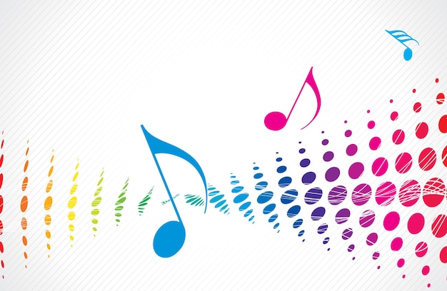 Vector music theme multi colour halftone with music note