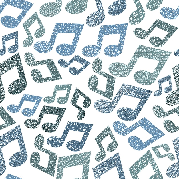 Music theme seamless pattern with notes, repeating vector background with hand drawn lines textures.