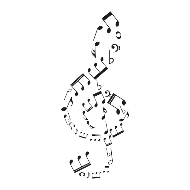 Music treble clef silhouette from musical symbols vector illustration