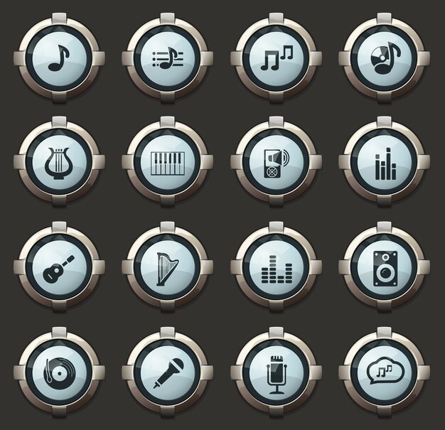 モバイルアプリケーションとweb用のスタイリッシュな丸いボタンの音楽ベクトルアイコン