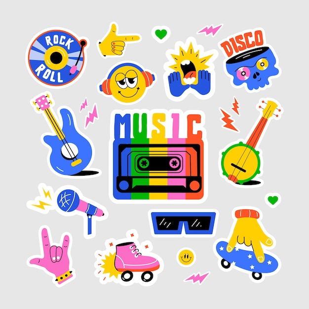 クールなパーティー要素を展示する音楽ベクトル 反逆的なパンク・バイブと様々なロック・インストゥルメント
