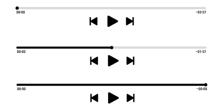 Vector music or video play bar icon on transparent background audio player for songs or podcast playlist