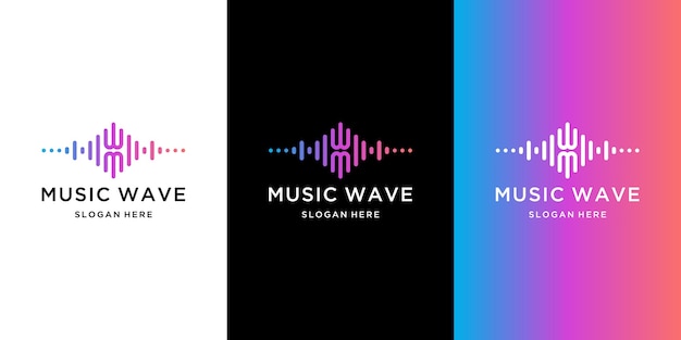 Collezione di logo di musica wave con stile sfumato