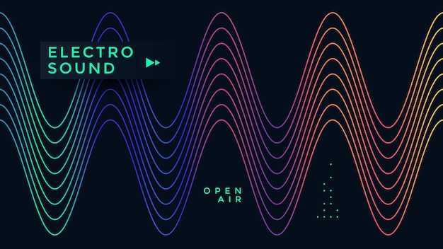 Vector music wave poster design. electronic sound flyer with abstract gradient line waves.