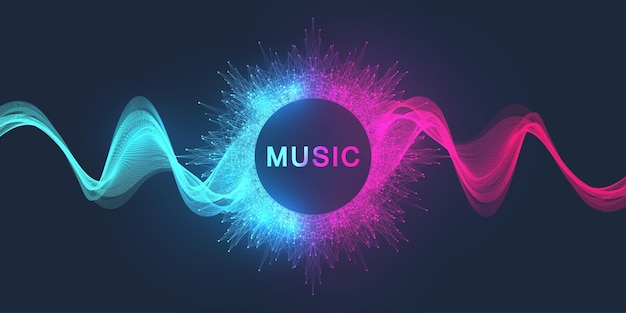 Music wave poster spectrum abstract background Sound flyer design with abstract gradient line waves Music abstract background vector illustration