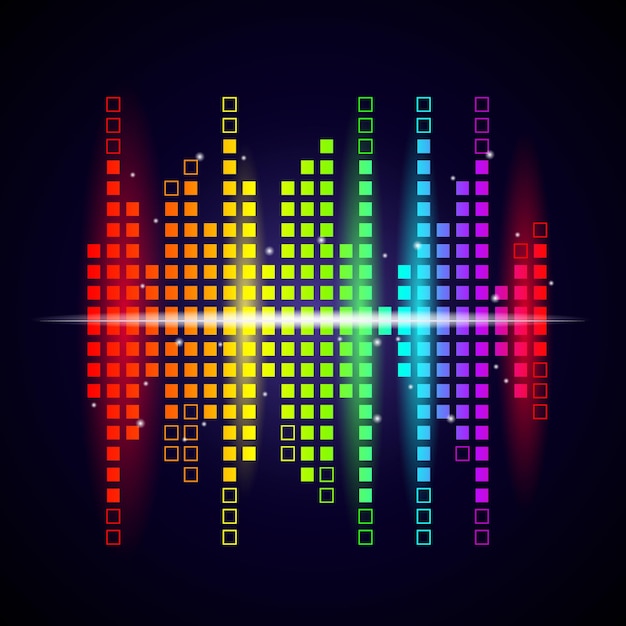 Vector music waves background. colored equalizer shapes sound voice visualization studio  logotype.