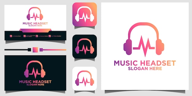 music with headset logo design template