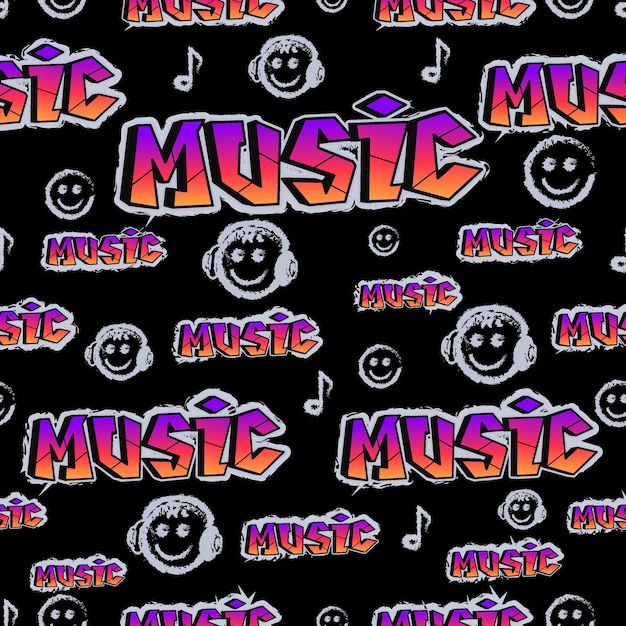 Vector music word pattern graffiti style letters