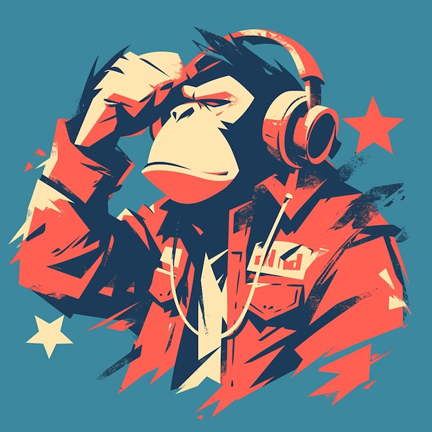 Vector a musical chimpanzee judge cartoon style