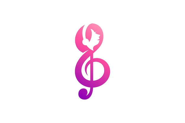 Vector musical clef flat style logo with people listening music