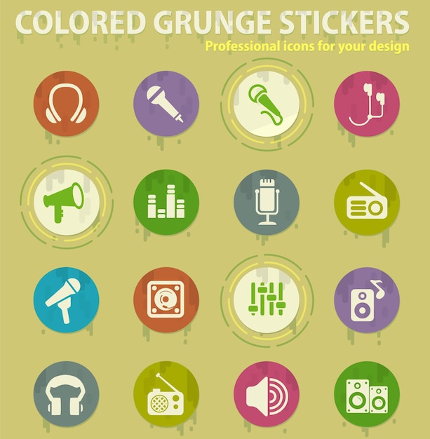 Musical equipment colored grunge icons