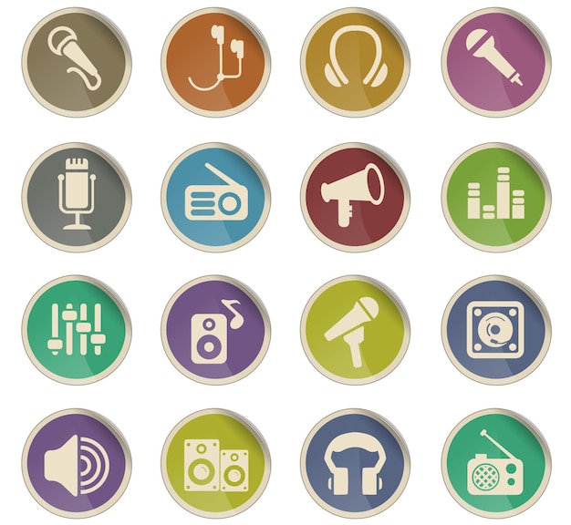 Musical equipment web icons in the form of round paper labels