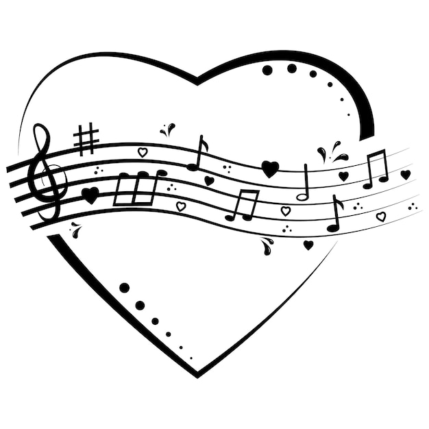 Cuore musicale con note vettoriale illustrazione isolata