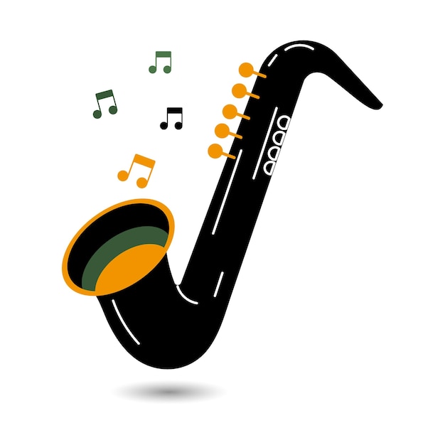 Vector musical illustration black saxophone and music notes on a white background logo icon vector