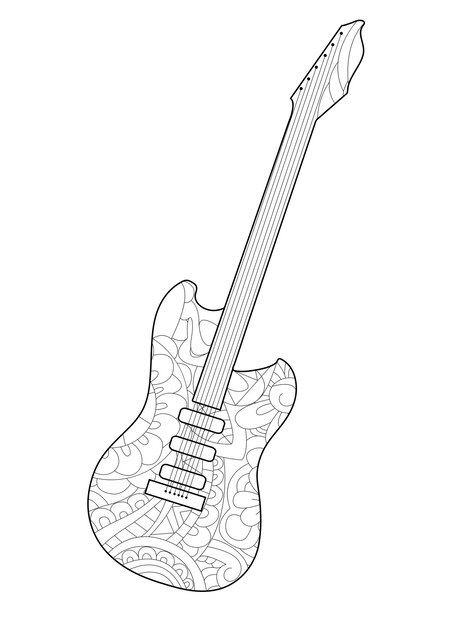 Vector musical instrument guitar coloring book vector for adults