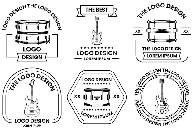 Musical instrument logo in flat line art style isolated on background