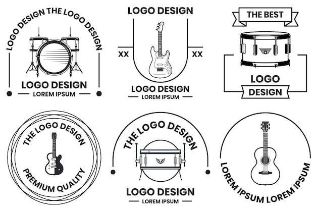 Vector musical instrument logo in flat line art style isolated on background