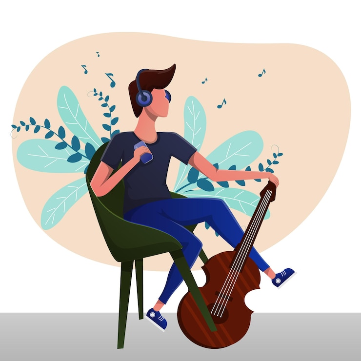 Vector musical instrument players 2d cartoon characters premium psd