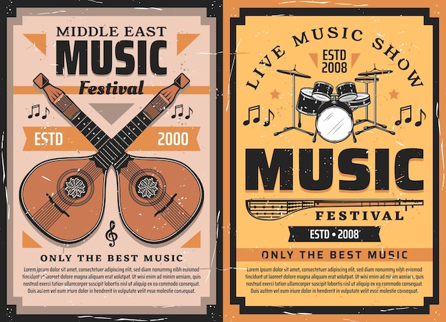 Vector musical instrument posters of music festival