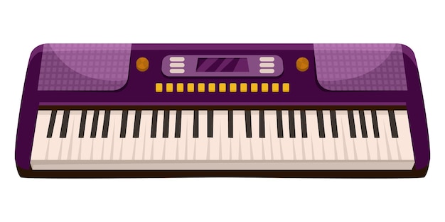 Вектор Музыкальный инструмент фиолетовый синтезатор фортепиано с клавишами музыкальное оборудование инструмент изолирован на белом фоне икона дизайна плоского стиля цветная векторная иллюстрация