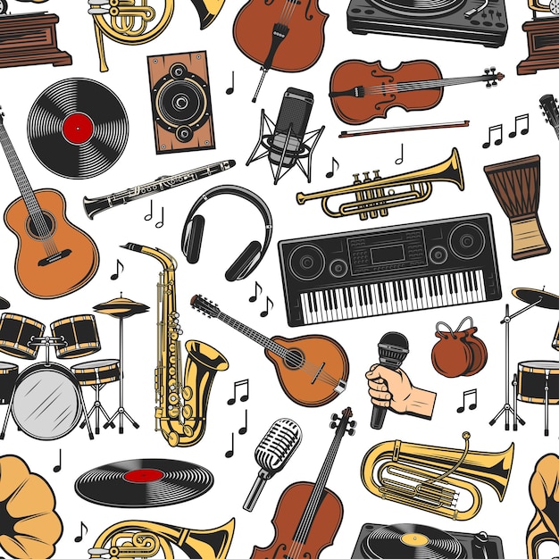 Musical instruments and equipment seamless pattern