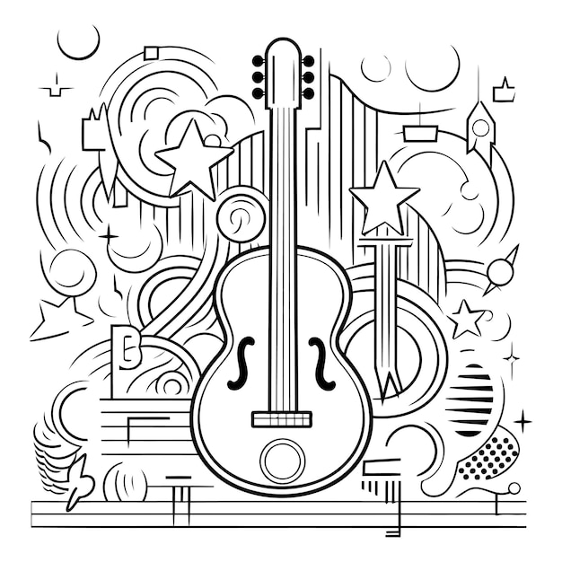Vector musical instruments line art vector illustration for design and decoration