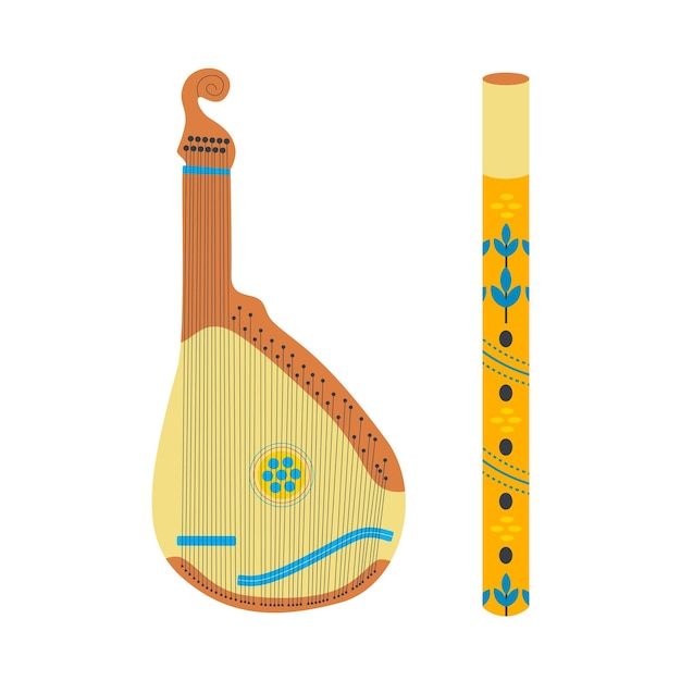 Vector musical instruments pipes with an ornament pandora ukrainian symbols