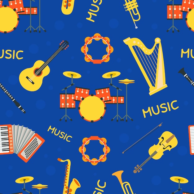 Musical instruments seamless pattern design element can be used for textile wallpaper packaging