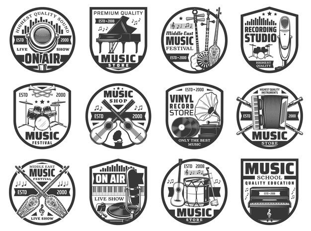 Vector musical instruments sound record icons