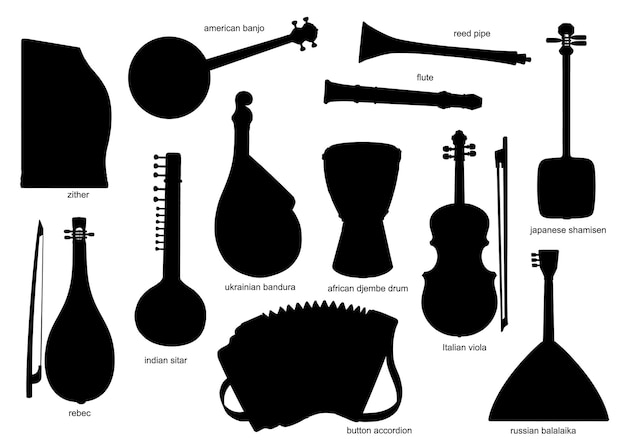 Vector musical instruments vector black silhouettes