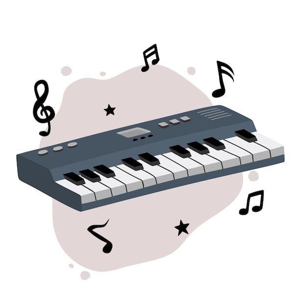 Musical keyboard instrument clipart cartoon style