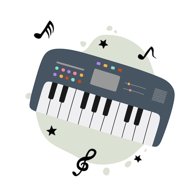 Musical keyboard instrument clipart cartoon style