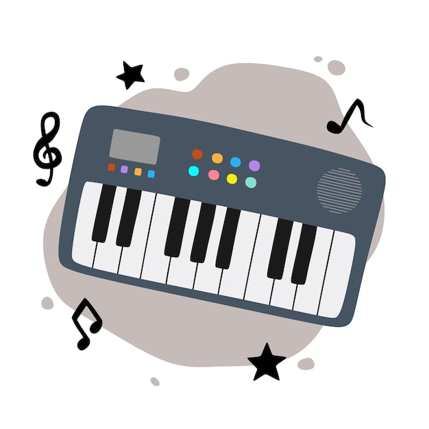 Musical keyboard instrument clipart cartoon style