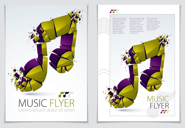 Nota musicale che si rompe in pezzi ed esplode, simbolo dell'illustrazione realistica di vettore 3d. concetto di suono di musica dura e rumorosa, design di volantini o brochure, generi rock o elettronici, idea di club o festival.