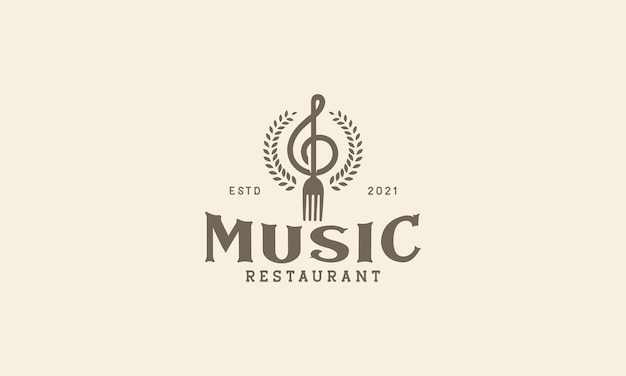 Musical note with fork restaurant logo vector symbol icon design illustration