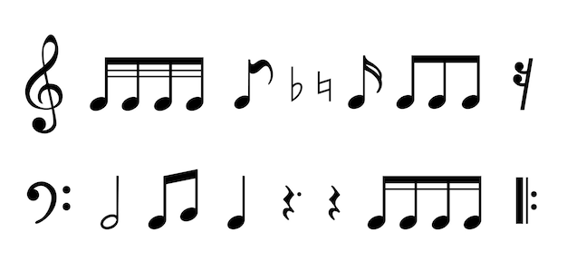 Vettore icone di note musicali isolate. illustrazione vettoriale eps