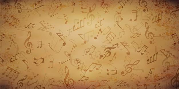 Vector musical notes on old papyrus paperretro background for designtreble clef