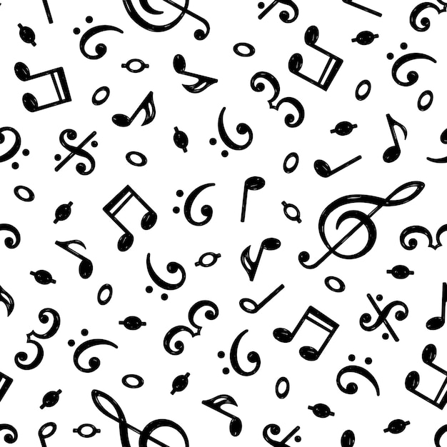 Музыкальные ноты бесшовный узор Ручной обращается музыкальная нота музыкальные обои Песня или мелодия каракули элементы каракули ключевой оркестр шикарная векторная текстура
