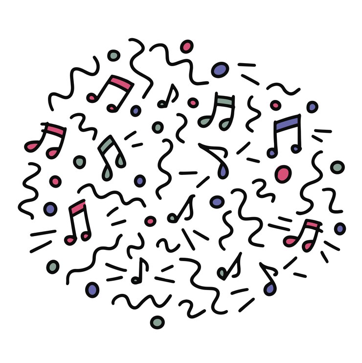 Vector musical notes and treble clef round circle composition doodle flat vector illustration isolated