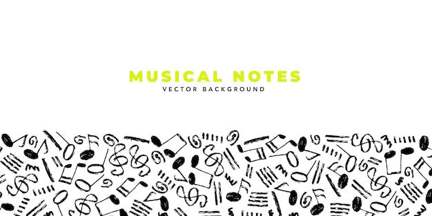 Vector musical notes vector background horizontal template with one color black handdrawn musical elements and copy space