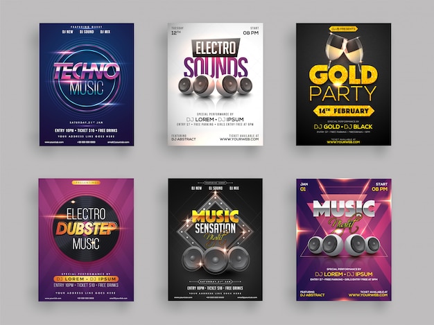 Musical party flyer or template collection