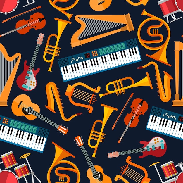 Vector musical seamless pattern with instruments