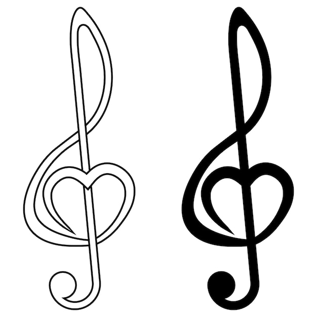 Musical sign treble clef with heart vector sign of love for music symbol music fan audiophile