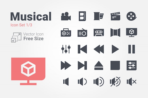 Musical vector icon collection with solid style